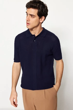 Trendyol Navy Blue Limited Edition Relaxed Short Sleeve Knitwear Polo Neck T-shirt