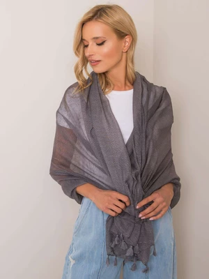 Gray patterned scarf with fringe