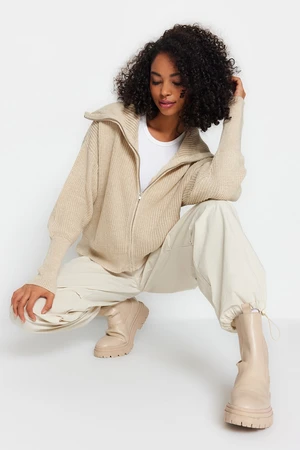 Trendyol Stone Zippered Collar Knitwear Cardigan