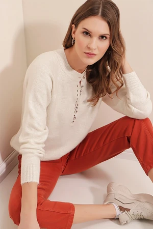 Bigdart 15809 Buttoned Sweater - Ecru