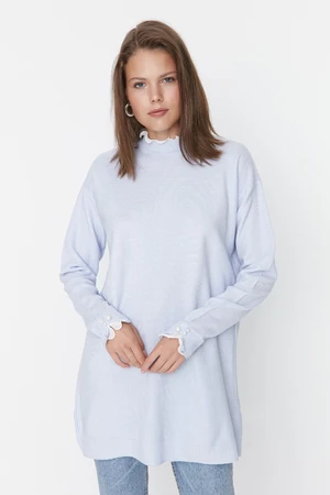 Trendyol Light Blue Sleeves Pearl Detailed Knitwear Sweater