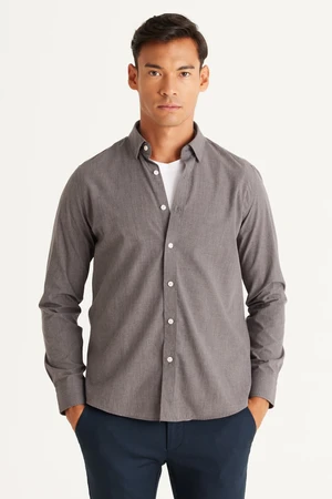 AC&Co / Altınyıldız Classics Men's Anthracite Slim Fit Slim Fit Shirt with Hidden Buttons Collar