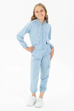 zepkids Girls' Hooded Top and Bottom Set, with Netted Gatherings at the Waist.