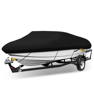 ELuto 11-13ft 14-16ft 17-19ft 20-22ft V-shape Boat Cover Waterproof UV-Protected Heavy Duty 210D Trailerable Canvas Blac