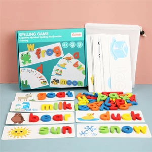 Wooden Alphabet Learning Cards Set Word Spelling Practice Game Educational Toy English Letters Spelling Stationery Suppl