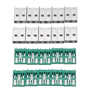 10PCS USB AM 3.0 Welding Plate Type High Current Male Short Body 17.0mm 5p Green Two-Piece Iron Shell High Current