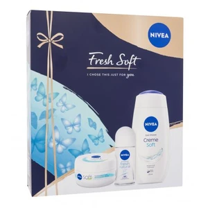 Nivea Fresh Soft darčeková kazeta sprchovací gél Creme Soft 250 ml + antiperspirant roll-on Fresh Natural 50 ml + hydratačný krém Soft 100 ml pre ženy