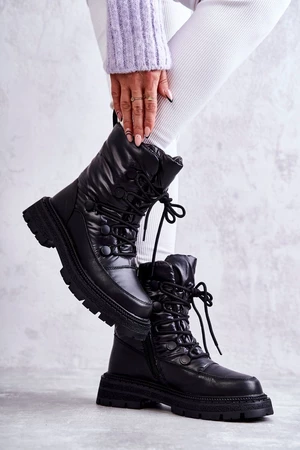 Women's snow lace-up boots GOE KK2N4017 Black