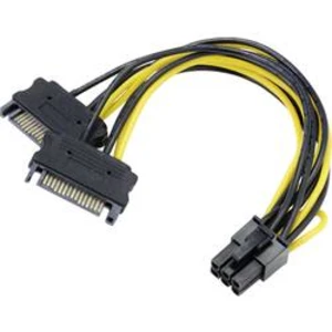 Napájecí adaptér Akasa AK-CBPW13-15, [2x proudová SATA zástrčka 15pólová - 1x PCI-E zástrčka 6-pólová], 15.00 cm, černá, žlutá