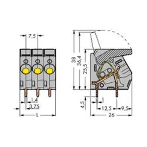 Pružinová svorkovnice WAGO 2706-112, 6.00 mm², Pólů 12, šedá, 10 ks