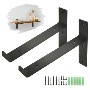 KING DO WAY 2Pcs Industrial Iron Chunky Solid Wood Shelf Brackets Matte Black Painting for Home Shop