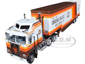 Kenworth K100 COE Aerodyne Sleeper Cab and Kentucky Moving Trailer White and Brown with Stripes "Visit Imperial Palace Hotel and Casino Las Vegas" "F