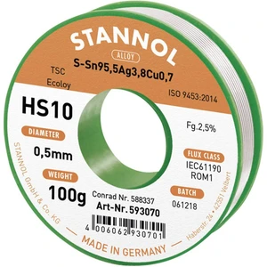 Stannol HS10 2510 spájkovací cín bez olova cievka Sn95,5Ag3,8Cu0,7 100 g 0.5 mm