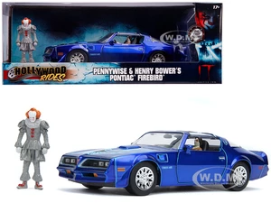 Henry Bowers Pontiac Firebird Trans Am Candy Blue with Pennywise Diecast Figurine "It Chapter Two" (2019) Movie 1/24 Diecast Model Car by Jada