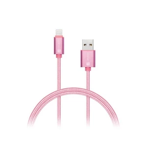 Kábel Connect IT Wirez Premium Metallic USB/Lightning, 1m (CI-970) ružový datový kabel • Lightning • USB • odolný kabel • nezamotává se • délka 100 cm
