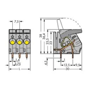 Pružinová svorkovnice WAGO 2706-162, 6.00 mm², Pólů 12, šedá, 10 ks