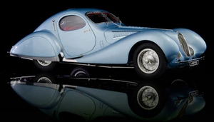 1937-1939 Talbot Lago T150 SS Figoni &amp; Falaschi "Teardrop" Coupe RHD (Right Hand Drive) Blue Metallic with Red Interior 1/18 Diecast Model Car by