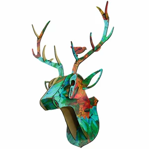 3D Wooden DIY Animal Deer Head Puzzle Art Model Home Office Wall Hanging Decoration
