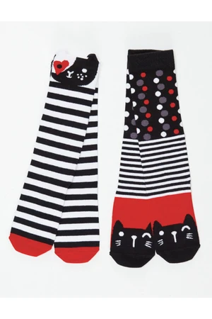 Mushi Striped Cats Girls' Knee-length Socks 2-Pack Set