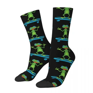 Retro Skateboarding Frog Animal Lover Basketball Socks Polyester Long Socks for Unisex