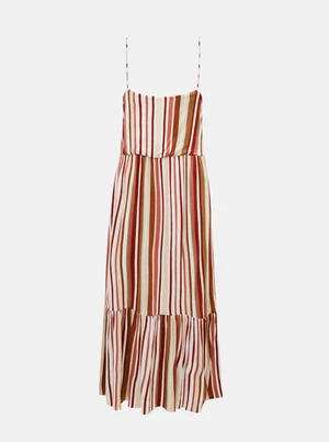 Brown-cream striped midi dress ONLY Louisa - Women