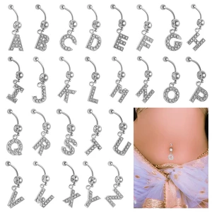 26 Letter Jewelry Inlaid Navel Charming Rhinestone Crystal Body Piercing Belly Button Ring