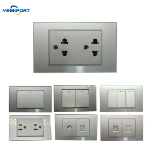 118mm American Household multi-function 2Gang Grey Tempered Glass Panel 16A 3hole Power Plug Wall Socket Switch Combination