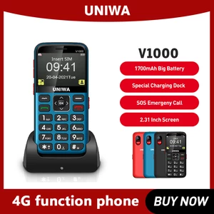 UNIWA V1000 Feature Mobile Phone 4G Big Button 2.31 Inch Russian Hebrew English Keyboard Cellphone FM 0.3MP Camera