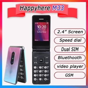 Happyhere M33 flip mobile phone GSM FM Radio video player clamshell Flashlight push-button cheap Cell Phone Russian keyboard