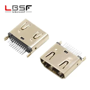 100pcs HDMI 19P Vertical in-line 180 degree gold plated HD port HDMI HD seat computer connector mother