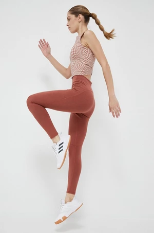Legíny adidas by Stella McCartney dámské, hnědá barva, hladké