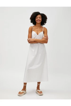 Koton Long Poplin Dress With Straps, Underwire, Sweetheart Collar Cotton