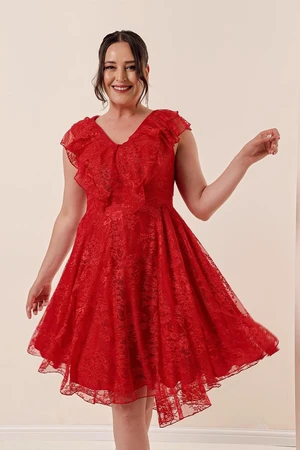 By Saygı Handkerchief Collar Lace And Lined, etc. Dress Red