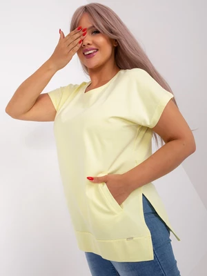 Light yellow blouse plus size with pockets