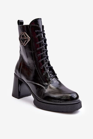 Dámské kožené vysoké kotníkové boty černé Lemar Danel