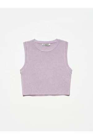 Dilvin 10172 Crew Neck Knitwear Crop-lilac M.