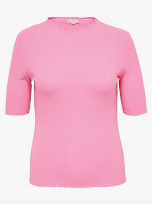 Pink Women's Ribbed T-Shirt ONLY CARMAKOMA Ally - Women