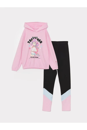 LC Waikiki Girls' Hoodie with Printed Long Sleeved Sweatshirts and Tights