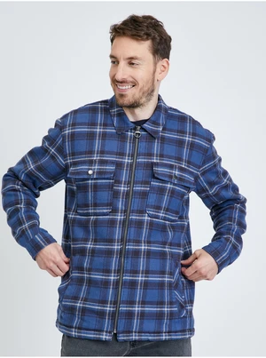 Tom Tailor Dark blue mens plaid insulated outer shirt with zipper T - Men