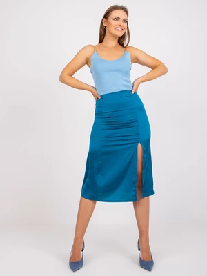 Sea midi pencil skirt made of imitation satin with slit RUE PARIS
