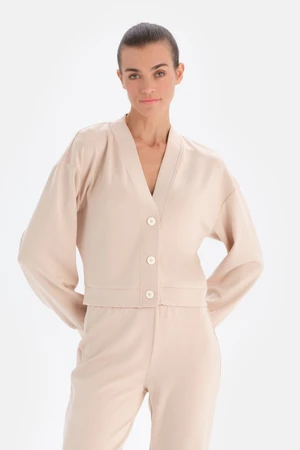 Dagi Ecru Long Sleeve Buttoned Sweatshirt