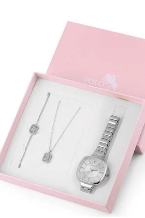 Polo Air Elegant Thin Cord Women's Wristwatch Zircon Stone Necklace Bracelet Special Combination Set Gold Color