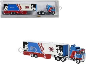 1980 Kenworth K-100 COE Aerodyne Transporter Blue and Red "STP Racing Team - Petty Enterprises" 1/87 (HO) Scale Model Car by Brekina