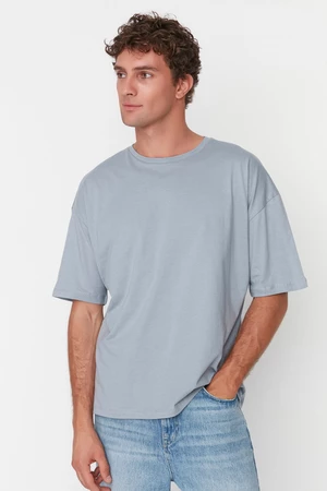 Trendyol Gray Men's Basic 100% Cotton Crew Neck Oversize Short Sleeve T-Shirt