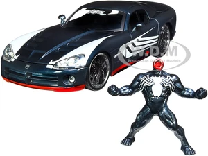 2008 Dodge Viper SRT10 Dark Gray with Venom Diecast Figurine "Spider-Man" "Marvel" Series 1/24 Diecast Model Car by Jada