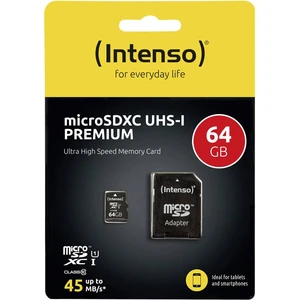 Intenso Premium pamäťová karta micro SDXC 64 GB Class 10, UHS-I vr. SD adaptéru