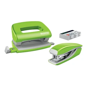 Bielo-zelený set mini zošívačky a dierovač Leitz