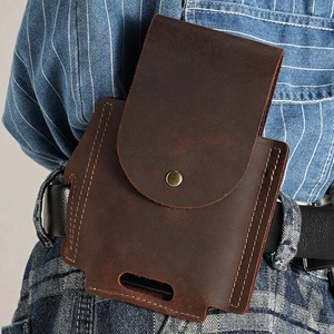 Menico Men Genuine Leather Vintage EDC Waist Bag Short Phone Case Belt Bag