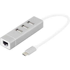 Digitus DA-70253 3 + 1 port USB 2.0 hub s konektorom USB C, s hliníkovým krytom, so zabudovaným prevodníkom, kovový ukaz