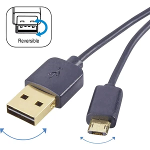 Renkforce #####USB-Kabel USB 2.0 #####USB-A Stecker, #####USB-Micro-B Stecker 1.00 m čierna obojstranne zapojiteľná zást